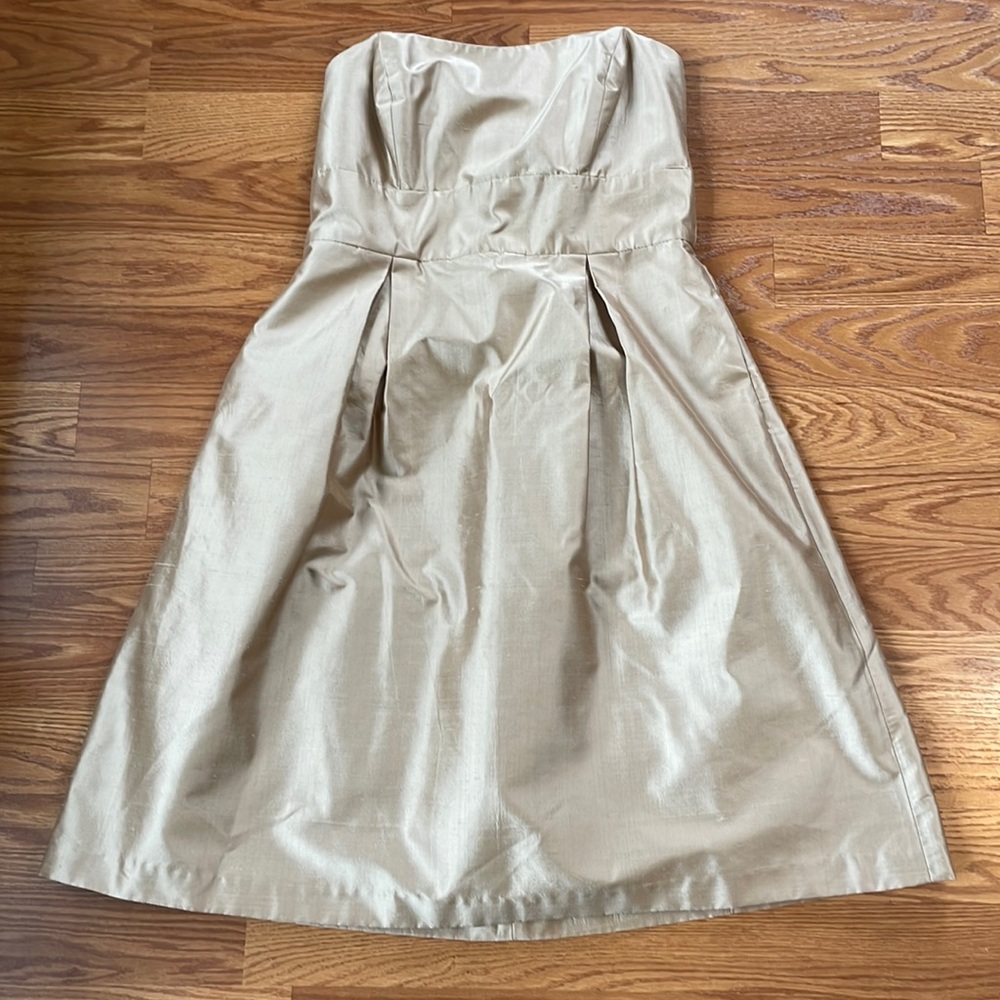 Jennie Yoo Champagne Strapless Silk Midi Bridesmaid Special Occasion Dress Sz 10